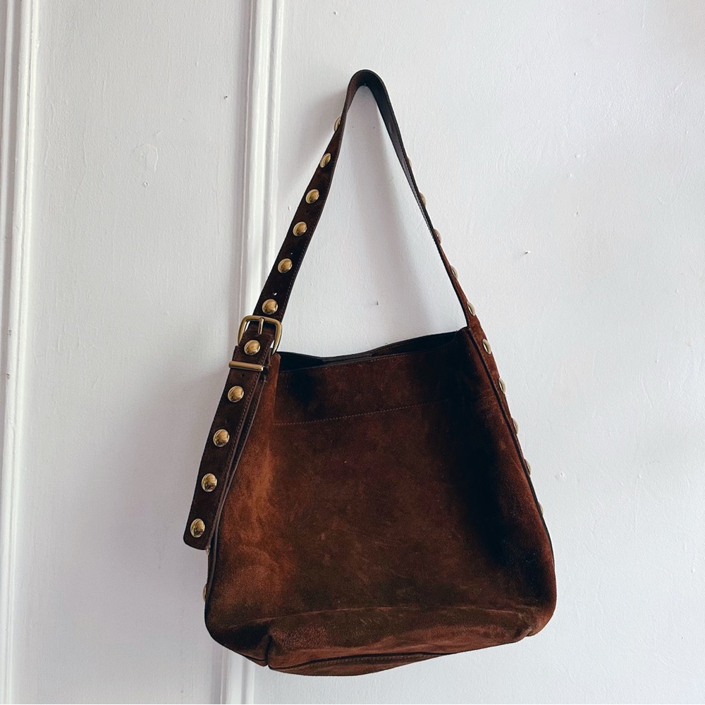 NWT Madewell essential suede bucket tote bag soft mahogany brown suede leather - Picture 6 of 16